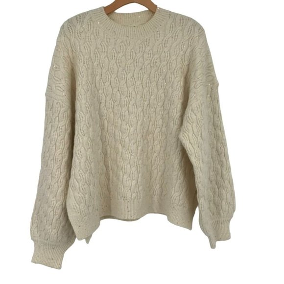 Pol womens cable knit chunky sweater ivory Gold sequins sz medium oversized new - Picture 2 of 6